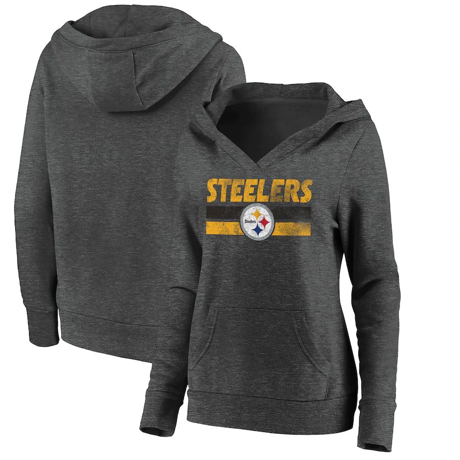 Women Pittsburgh Steelers Fanatics Branded Charcoal First String V-Neck Pullover Hoodie->paris st german jersey->Soccer Club Jersey